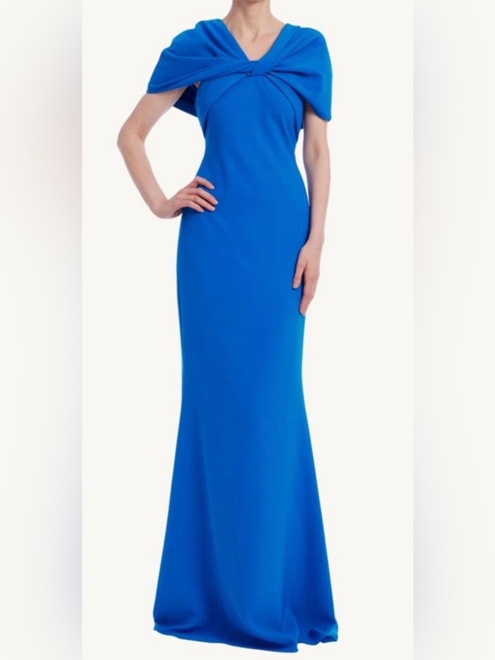 Badgley Mischka Elegant Royal Blue Twist-Shoulder Evening Gown